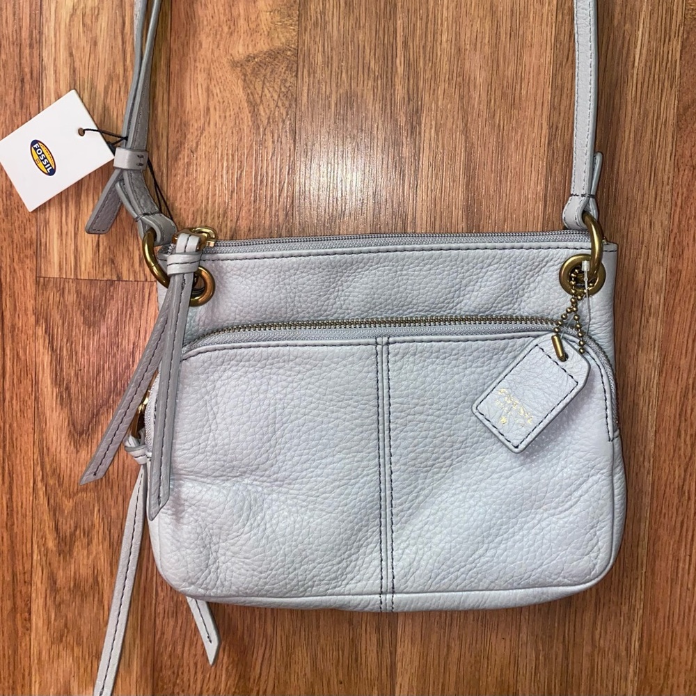 Gray Leather Crossbody Bag